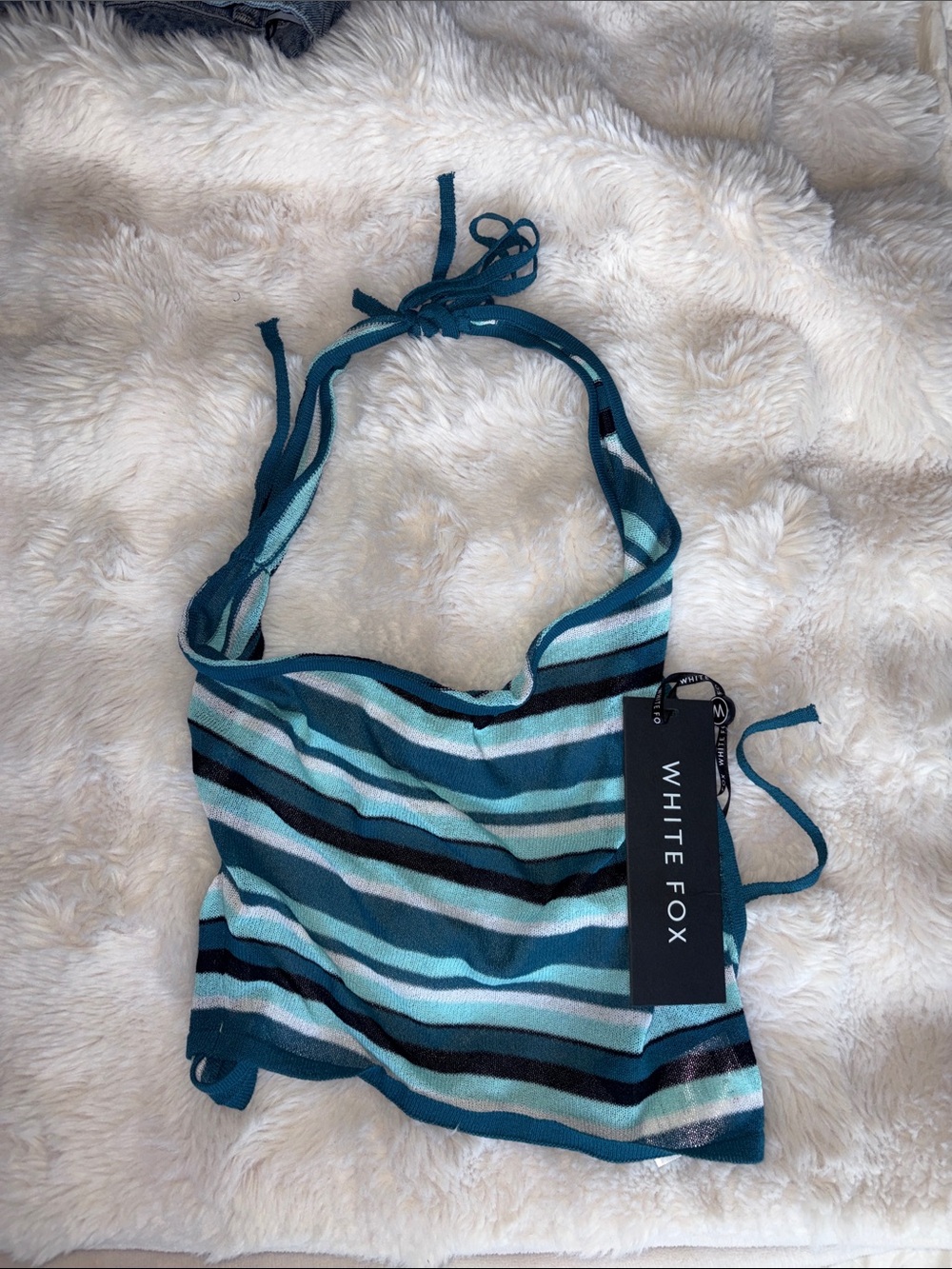 White Fox Boutique Teal & Aqua Striped Tank Top